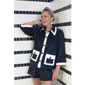 Atlantic Pacific x LAKE Navy Clara Terry Top & Shorts Set Outfit Medium Preppy